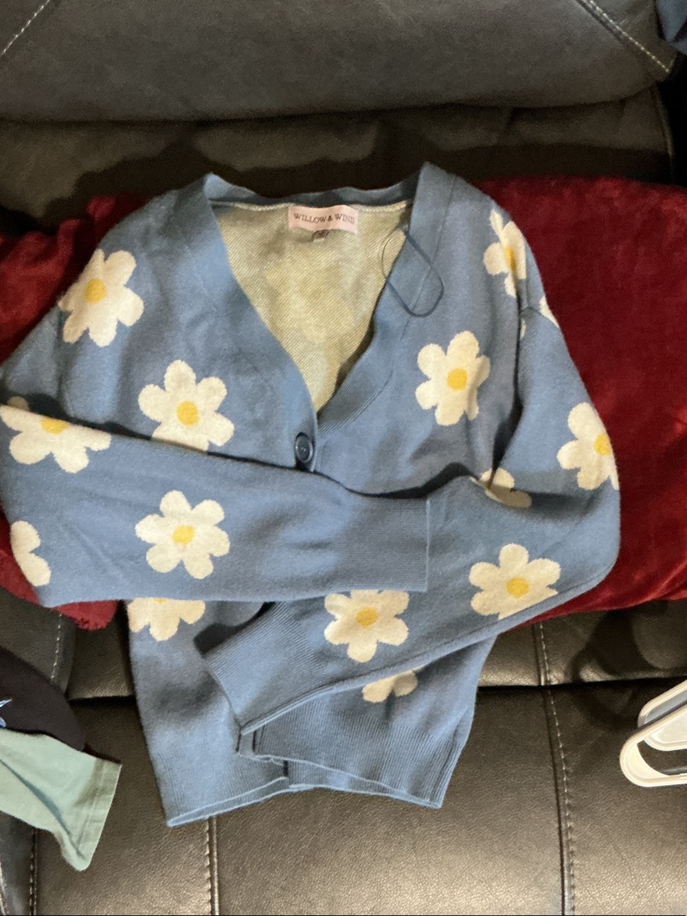 Willow & Wynn Blue Daisy Button-Front Cardigan